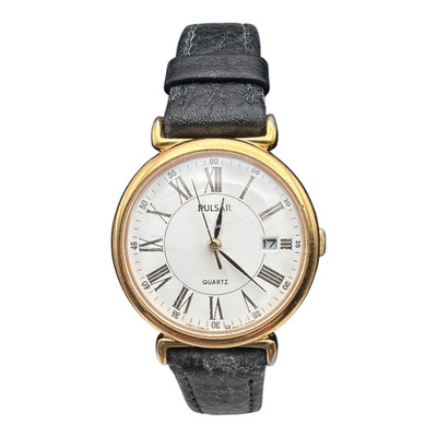 Pulsar Quartz Womens Vintage Watch V827-0090 Leather Band Black 26mm Untested