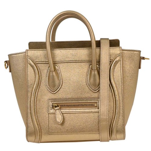 Celine Gold Leather Nano Luggage Tote Bag S-GA-3178 134744