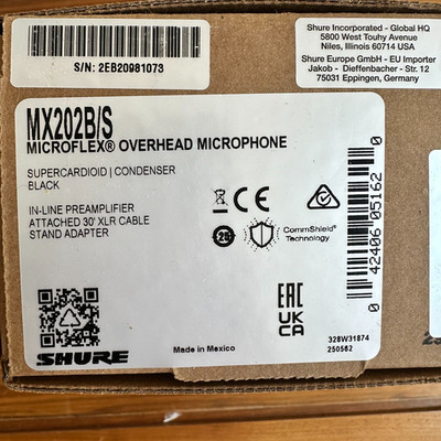 Shure MX202B/S Microflex Supercardioid Condenser Overhead Microphone New