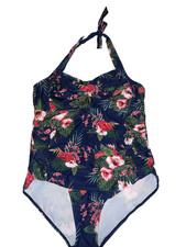 Women One Piece Swimsuit bathing suit Plus Size 22W floral print Halter tie