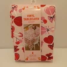 Vinyl Heavy Duty Oblong Tablecloth Hearts Table Cover- Valentine s Day C