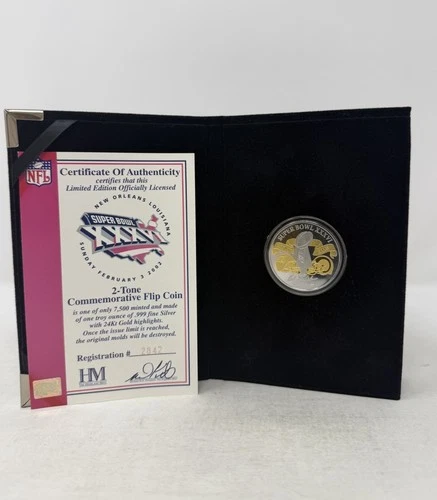 Super Bowl XXXVI 2-Tone Flip Coin .999 Fine Silver W/24Kt Gold Highlight /7,500