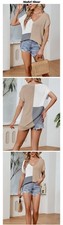 New Arrivals Tops T-shirt women's loose V-neck Color Block Soft  Yi12 