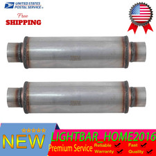 Pair of 2.5'' In/Out Exhaust Muffler Round Body Moderate Sound High performance