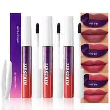 evpct 3Pcs Maroon Mauve Vivid Red Peel Off Lip Stain Tints Matte Liquid Lipst...