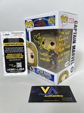 Brie Larson Signed Captain Marvel 425 Funko Pop w/ Quote + JSA WITNESSED COA