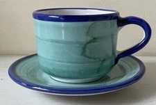 RARE Vietri  Italy RAINBOW-SEA GREEN Cup & Saucer