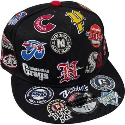 Headgear Classics Negro League Team Abzeichen Collage eng anliegende Mütze Kappe 7 3/8 NEU