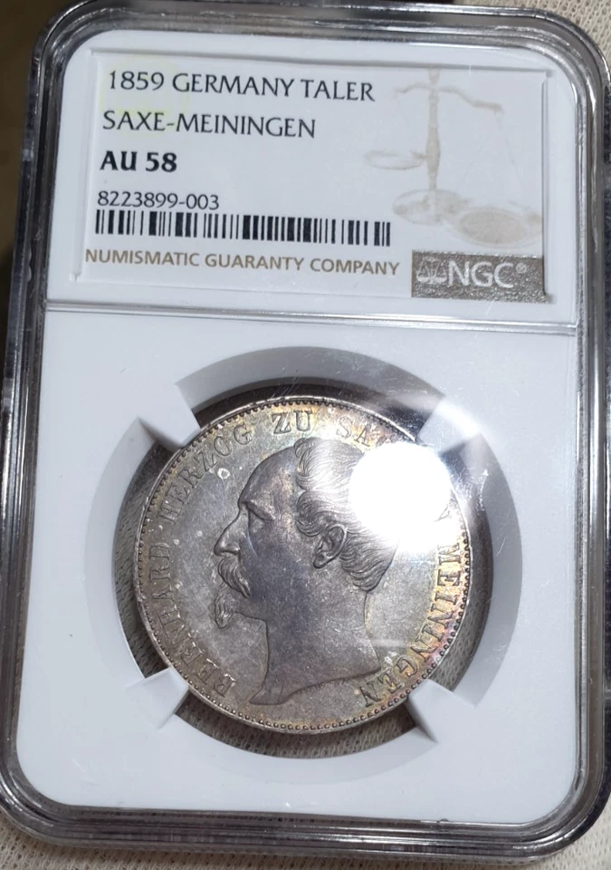 NGC AU-58 Saxe-Meiningen 1859 Silver Thaler Coin Saxony  Germany Rare - Image 2 of 4