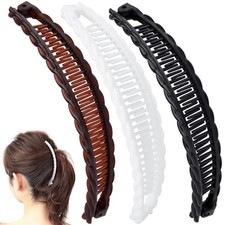 3PCS Banana Hair Clips, Large Strong Hair Claw Clip with Brown, Black, White