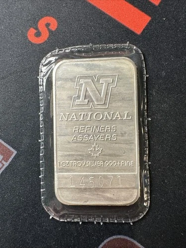 Vintage 1 Troy Oz .999 Fine Silver Bar National Refiners Sealed Ounce Rare (B)