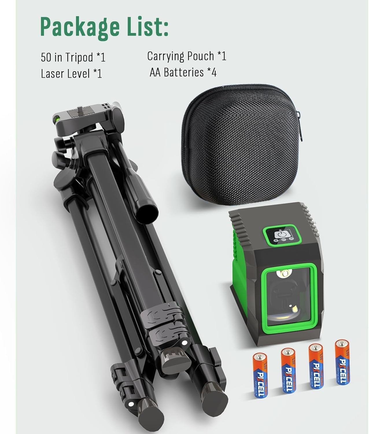 Laser Level with 50” Tripod, 360° Self Leveling Cross Line Laser Level, Green