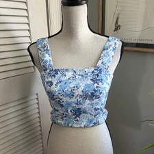 Abercrombie & Fitch Crop Top Womens Small Blue Floral Babydoll Milkmaid Coquette