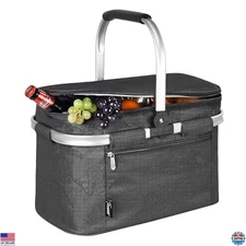 Tirrinia 34L Insulated Picnic Basket - Water-Resistant Leakproof Cooler, Black