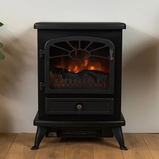 Image of Focal Point Electric Stove 1850W Matt Black Log Flame Fire Heater Freestanding