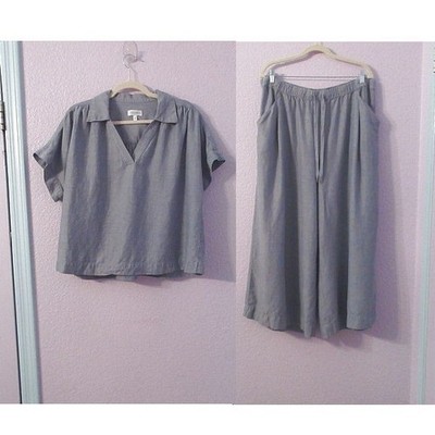 Haven Well Within Boxy Top & Palazzo Pants Set XL Linen Blend 2 Piece Pockets