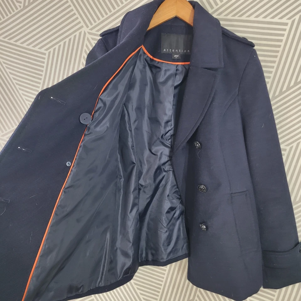 Abrigo pequeño Attention Peacoat abotonado invierno negro invierno mujer doble pecho Foto 4 de 4