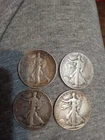 4 Walking Liberty Half Dollars 1936 1942 1943 1944 Very Worn Spot Silver 90%