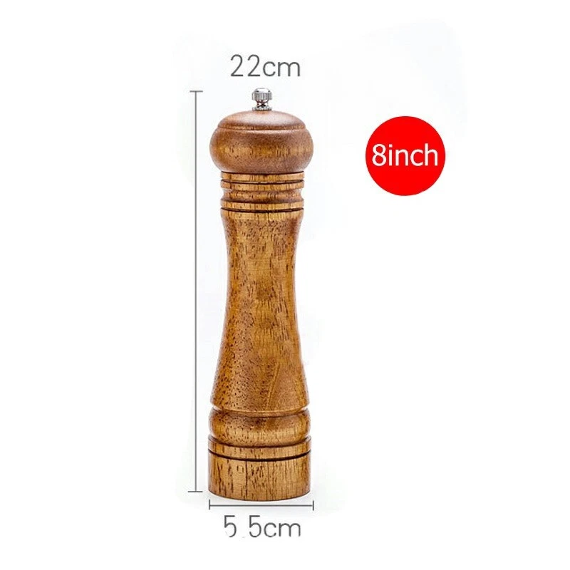 8 Inches Retro Refillable Wooden Salt and Pepper Mill Spice Herb Grinder UK