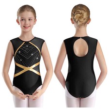 DE~Turnanzug Mädchen Glitzernde Gymnastikanzug Kinder Training MetallicDancewear