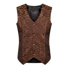Mens Tailored Formal Waistcoat Gothic Steampunk Gold Brocade Vest Victorian