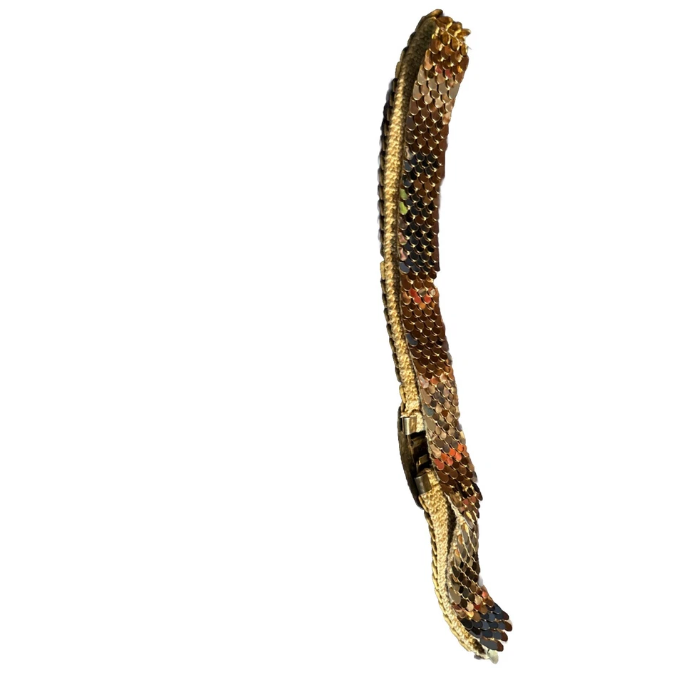 VINTAGE 28 Inch Gold Belt Women Sequin Flower Buckle Scale Webbing Dress Gatsby - Image 3 of 4