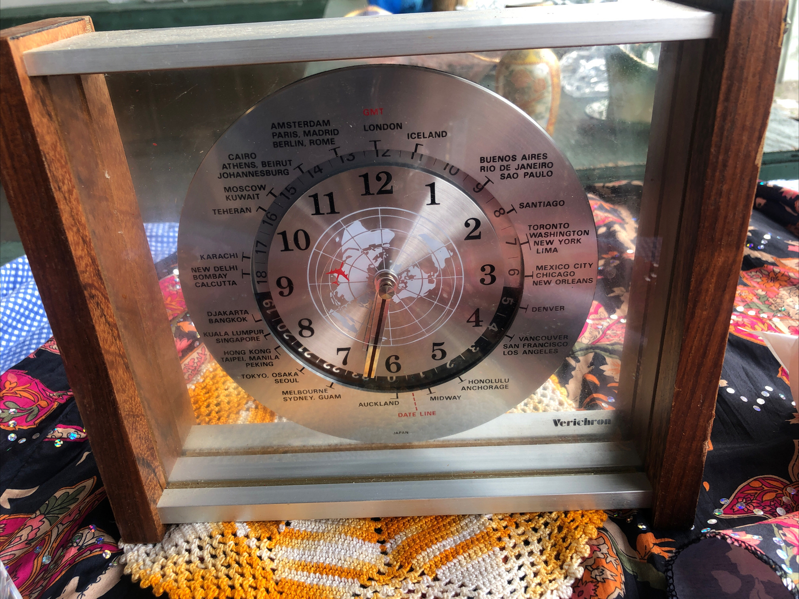Vintage Verichron GMT World Time Quartz Mantel Clock Red Airplane