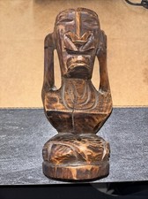Vintage Hand Carved Dark Wood 9.5" Tiki Statue Idol God Hawaii Luau Bar Decor T