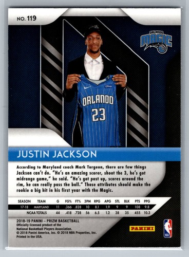 2018-19 Panini Prizm #119 Justin Jackson - Picture 2 of 2