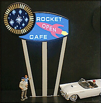 ROUND MULTI-GRAPHIC ANIMATED NEON SIGN HO-SCALE LIGHTS BLINKS-MORE-6 OVERLAYS