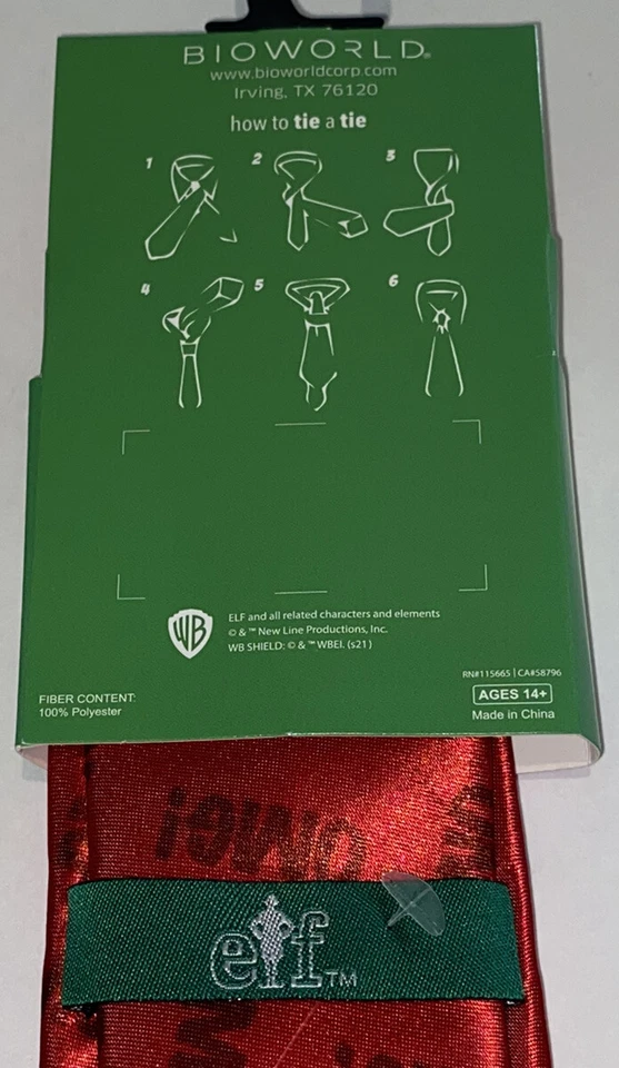 Corbata cuello elfo roja verde para hombre OSFM Buddy The Elf OMG SANTA! Película NUEVA Foto 4 de 4
