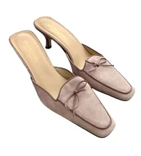 {BLOOMINGDALES} Pink Kitten Heels/Shoes/Mules Bow Suede Leather  ~8-B