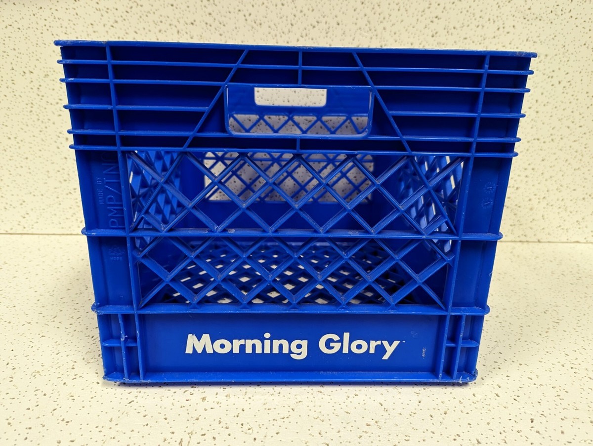 Golden Guernsey Morning Glory Dairy Plastic Milk Crate Blue VTG