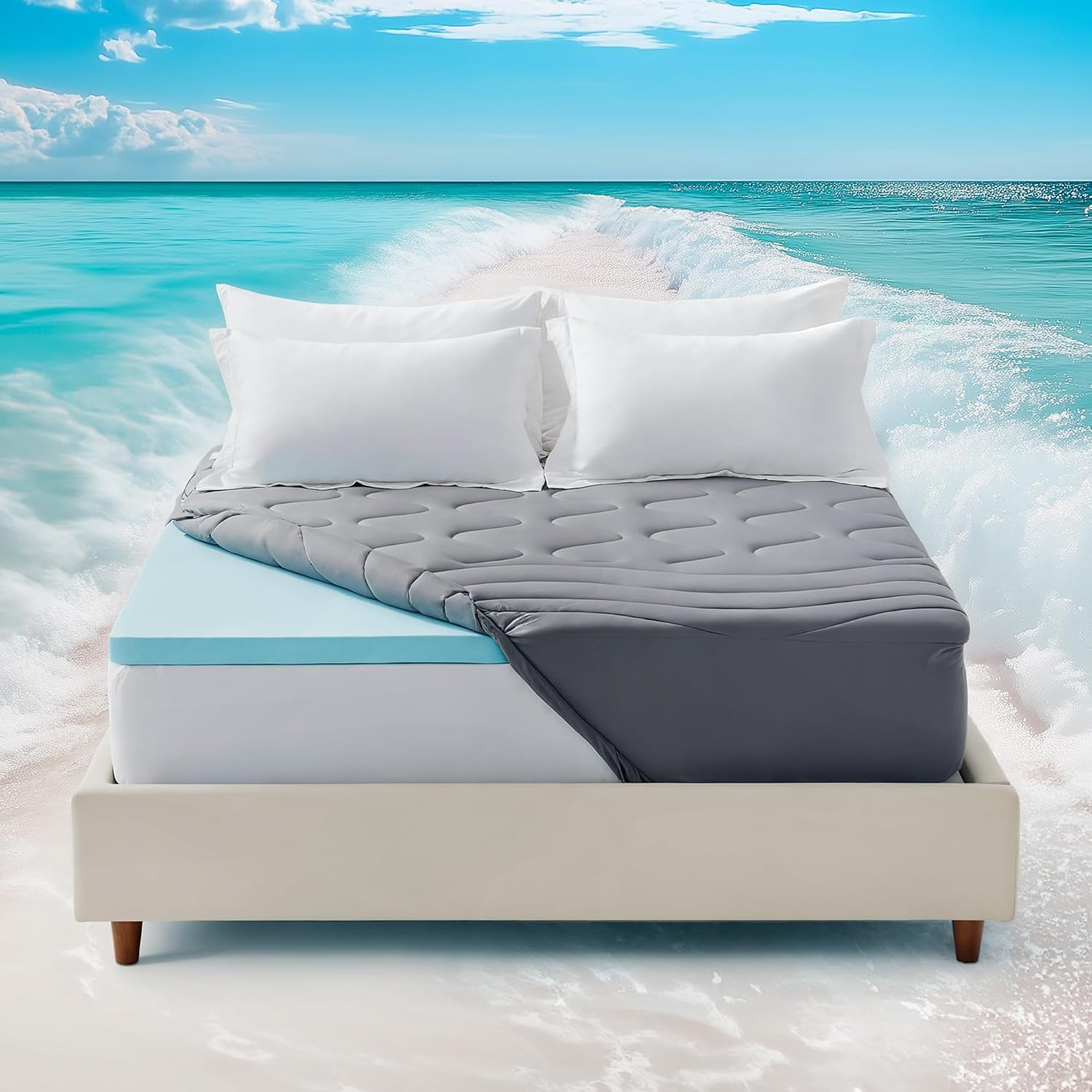Memory Foam Mattress Topper, Cooling Mattress Cover with 2 Inch Gel Mattress Foa