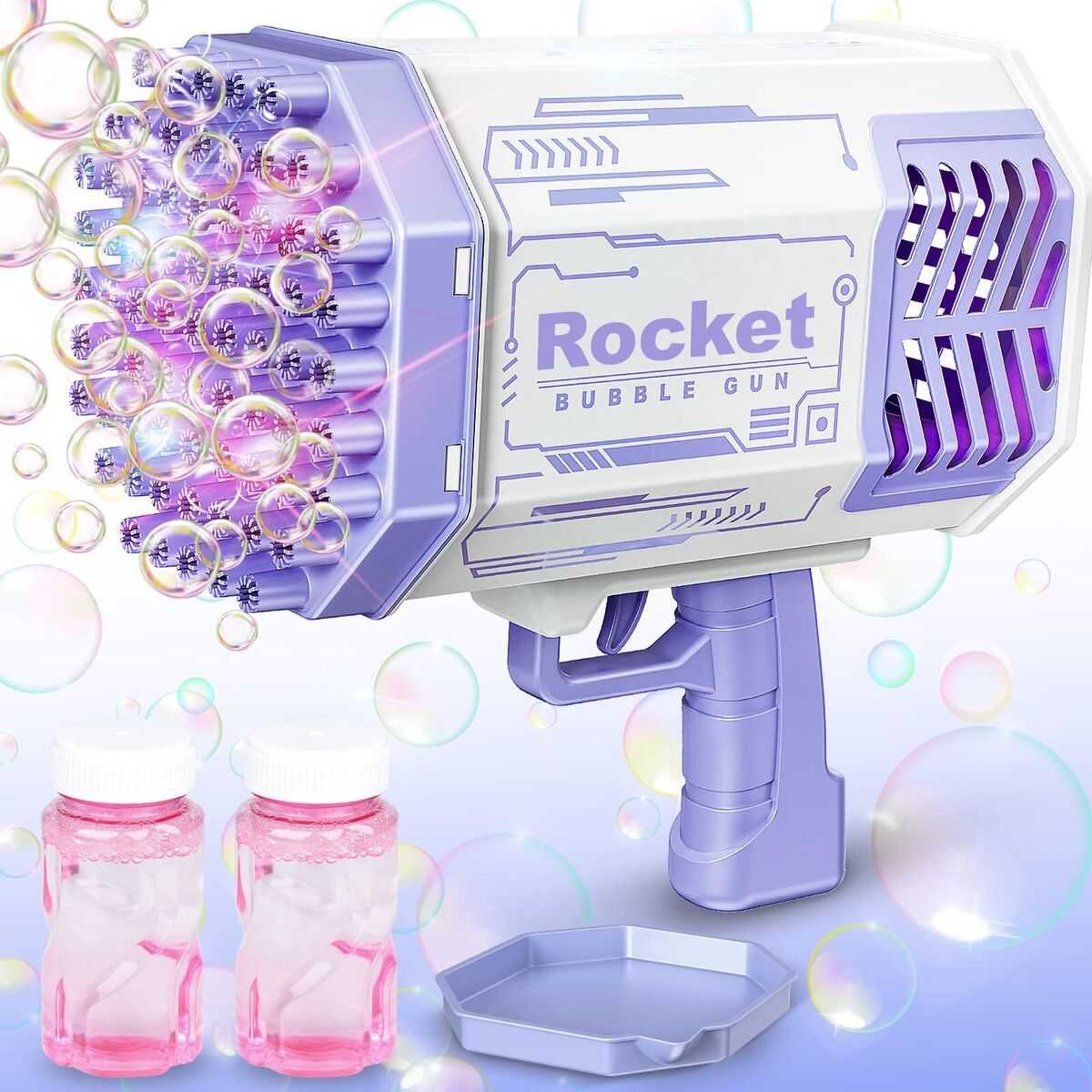  Bubble Machine Gun, Purple Bubble Gun with Lights