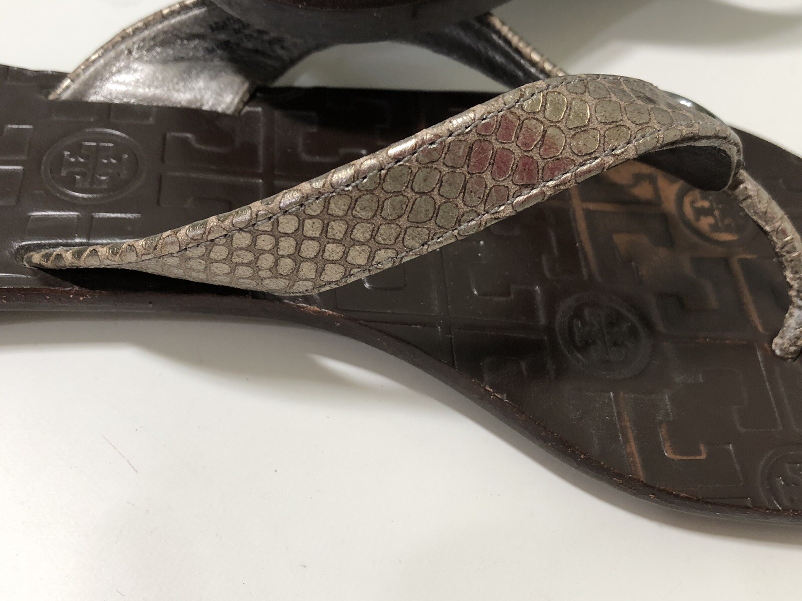 Tory Birch Metallic Grey Python Embossed Leather … - image 16