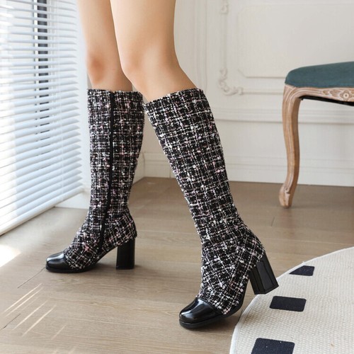 Women Knee High Boots Block Heel 