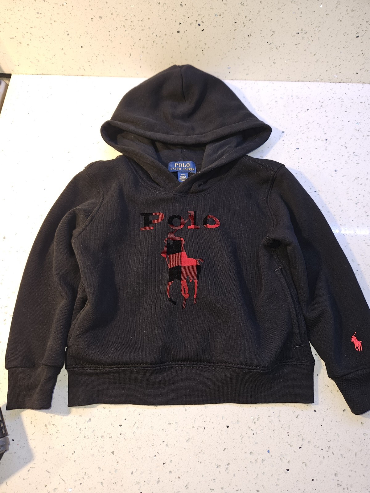 Polo Ralph Lauren Buffalo Plaid Big Pony Felpa con Cappuccio Nera Ragazzi Ragazze Taglia 3 3T