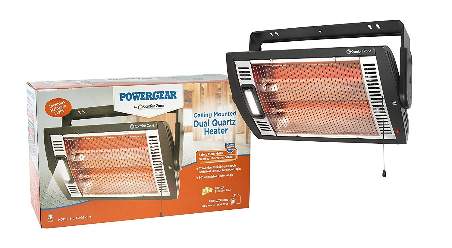 Comfort Zone CZQTV5M Ceiling Mount Quartz Heater,Black, 1500 Watts  822422934387 | eBay