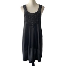 Ted Baker Dress 3 UK12 Black Women Elegant Mini Pleated Beaded Sleeveless Front