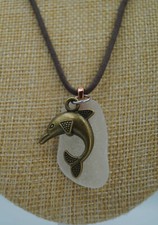 White Clear Sea Glass Pendant: Rounded Rectangle Shape  Sea Charm P 105 