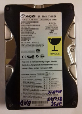 Seagate ST340810A 40GB 5400RPM 2MB 3,5 Zoll Ultra-ATA/100 Festplatte (schlecht)