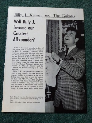 El23 Ephemera 1964 s Pop Artikel Billy J Kramer 