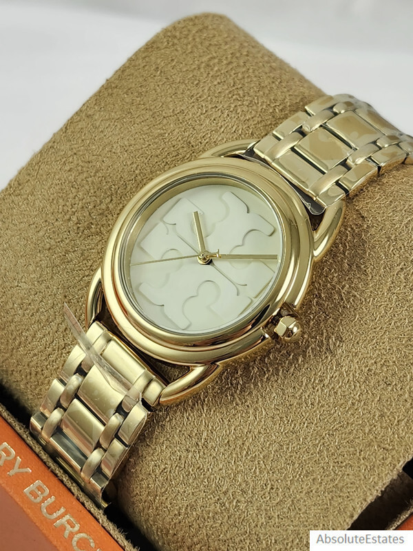 NEW Tory Burch Gold Tone Miller Ladies Watch TBW7220 Logo NIB NWT