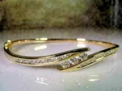 4Ct Round Cut Lab Created Diamond Bangle Bracelet 14K Yellow Gold Finish Silver
