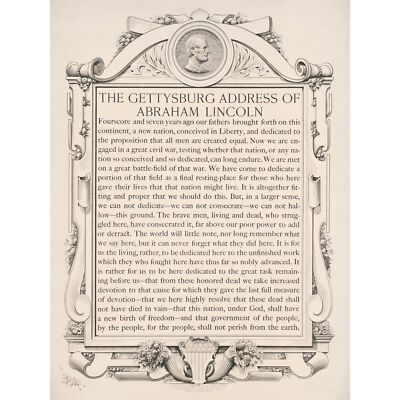 Gettysburg Adresse Abraham Lincoln USA Präsident riesiges Wandbild Poster Druck
