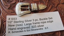 Western Buckle Set  SS3 USA 1/2" LG. Frame 3 pc. set STERLING SILVER .925 New