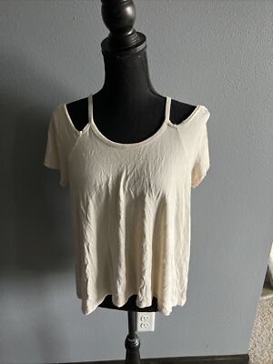 Gimmicks by BKE Buckle Women s Beige Cold Shoulder Open Back Top Size XS ~ NWT