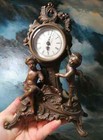 ASIS CASE Part Bronze Patinated Mantel Flying Cherub Clock Enamel Rose Not worki