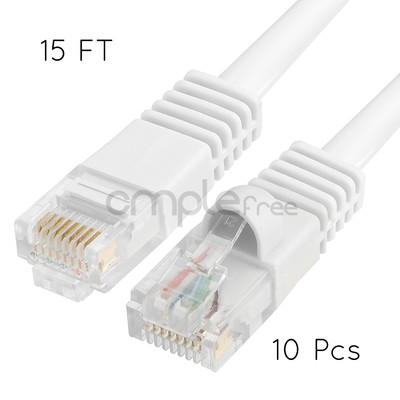 10x 15FT CAT5e Cable Ethernet Lan Network CAT5 RJ45 Patch Cord White NEW
